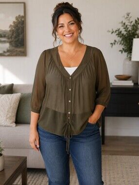 J.Crew Sheer Silk Blend Tie Front Blouse | Olive Quiet Luxury Office Chic Top 4